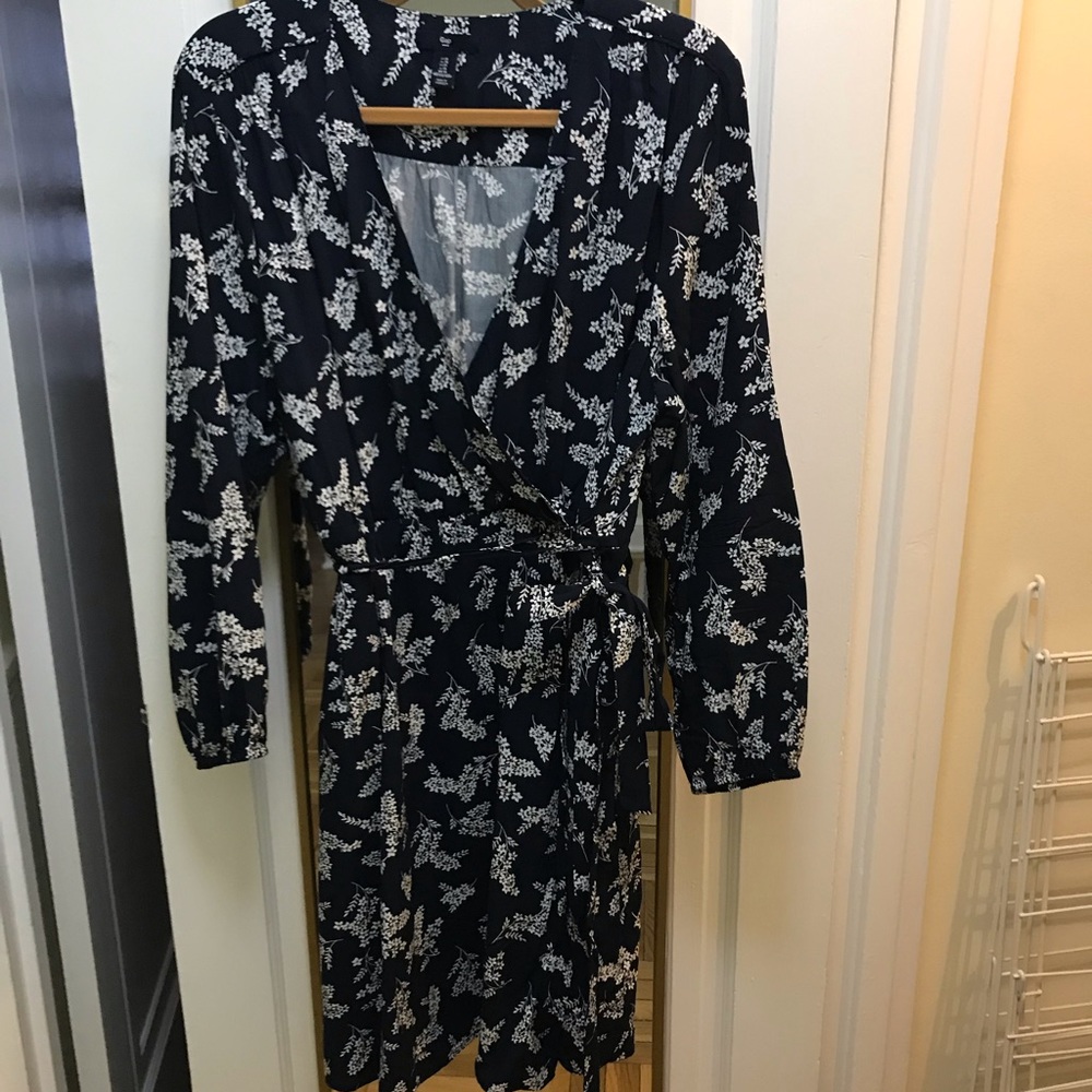 Navy, print wrap, dress